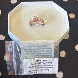 Rose Gold Rhodonite & Cubic Zirconia Ring Cant Fight The Feeling 7584